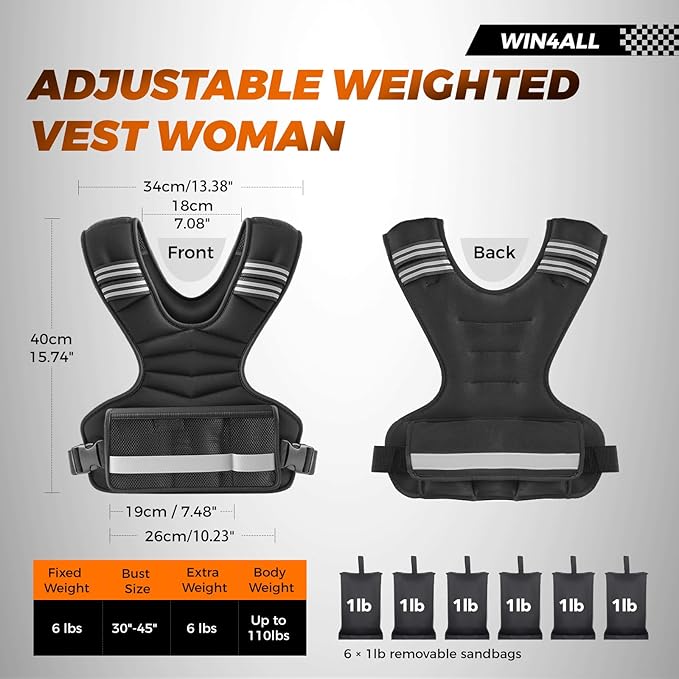 Weighted Vest Woman Adjustable Weights For Walking, 6-12lb/12-18lb, Weighted Vest Woman with 6 Ironsand Weights, Weight Vest For Women/Men, Weight Vest For Walking, Strength Training, Running