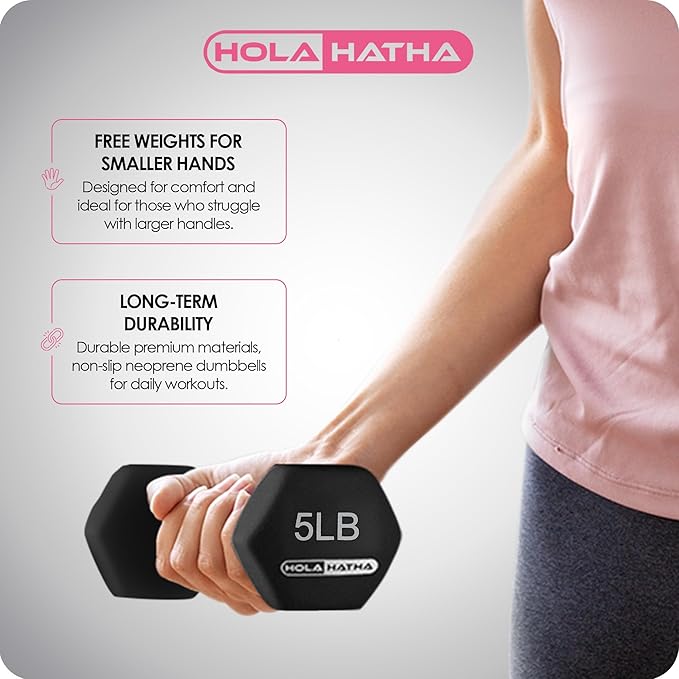 HolaHatha 2, 3, 5, 8, and 10 Pound Neoprene Dumbbell Free Hand Weight Set with Rack, Ideal for Home Exercises to Gain Tone and Definition, Pastel