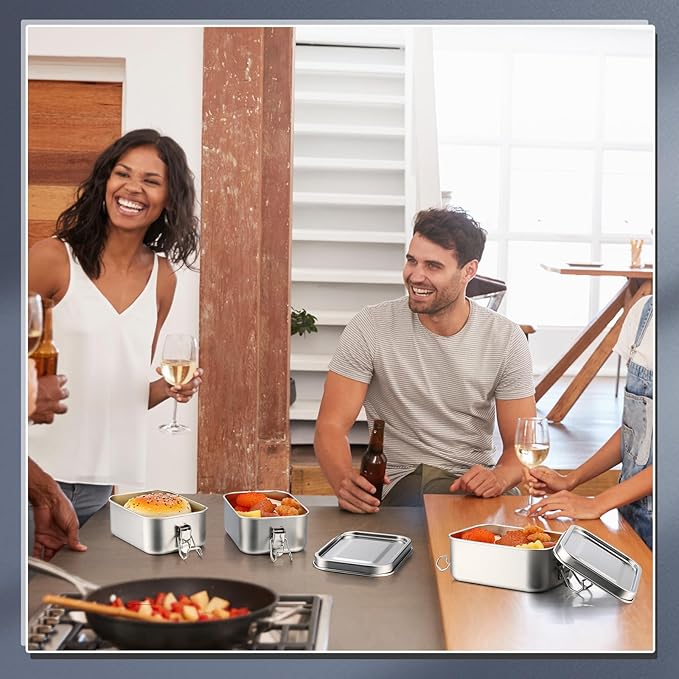 Umigy 8 Pcs Stainless Steel Food Containers Metal Bento Lunch Box Stainless Steel Food Storage Containers, Lockable Clips to Leak Proof, Reusable Dishwasher Snack Boxes for Work, Picnic (850ml)