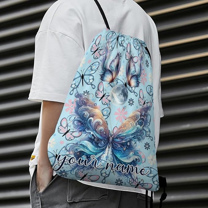 Custom Butterfly Drawstring Backpack - Cute Cinch Sack, String Backpacks for Kids Boys Girls Women Men for Gym Outdoor Sports Travel Athletic Drawstring Bag - Lightweight/Foldable