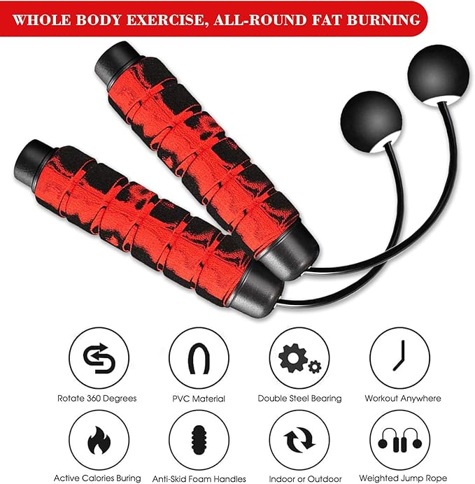 Redify Weighted Cordless Jump Rope for Fitness[Suitable for Different Ages and Levels] Ropeless Jump Rope for Boxing MMA WOD Training, BOD Rope Beachbody MBF,High Speed Rope Skipping for Narrow Space