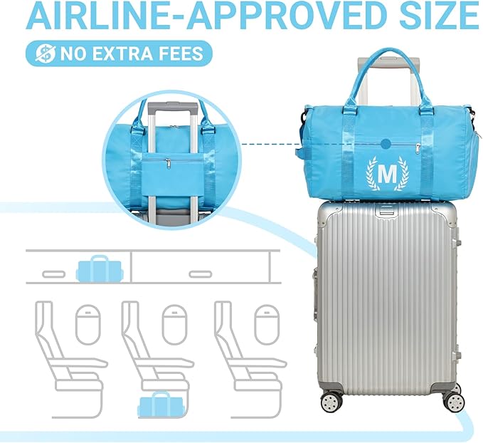 Gym Bag for Women, Personalized Duffle Bag with Shoe Compartment, Sports Bag for Yoga & Dance with Wet Pocket and Mat Strap(AquaBlue,C)