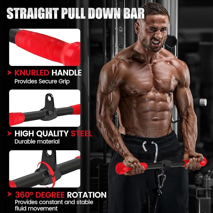 V-shaped Bar Straight Rotating Bar Curl LAT Pull Down Bar D Handle Double D Row Handle With PU Grip Environmentally Odorless, Lat Pulldown Attachments Cable Machine Attachment for Home Gym