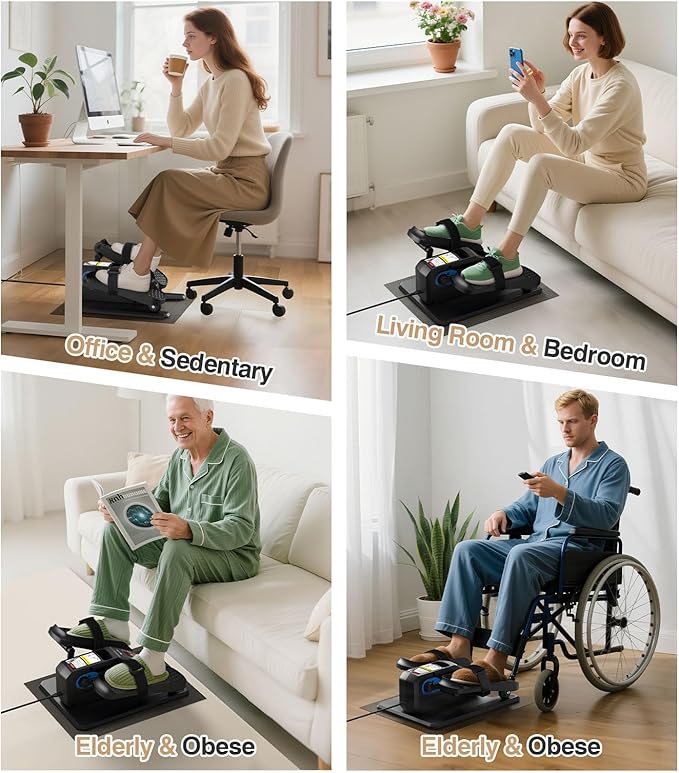 Portable Under Desk Elliptical Machine with Wireless Remote, 12 Manual & 3 Automatic Speeds, Pedal Ellipse Leg Exerciser,Leg Exerciser While Sitting for Seniors, Adults, Home, Office