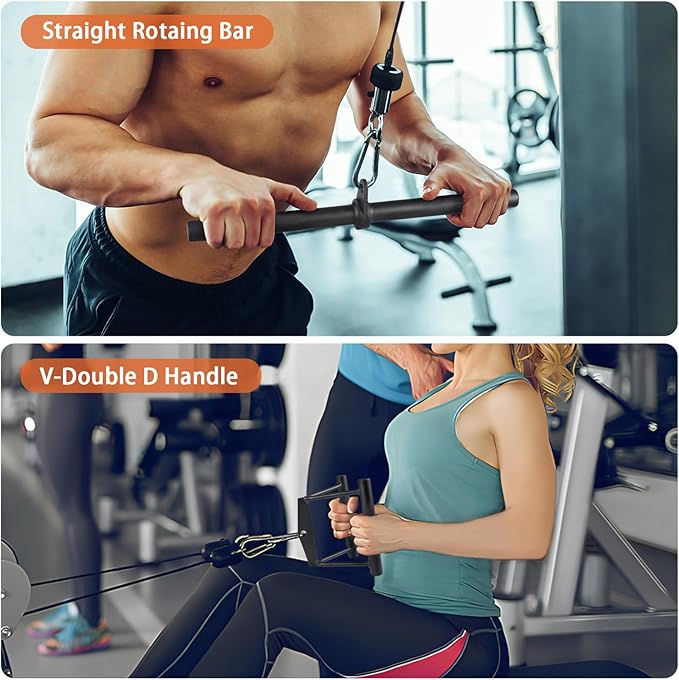 SERTT Workout Cable Machine Attachment for Home Gym, LAT Pulldown Attachments, Cable Accessories for Weight Training, Straight Pull Down Bar, Tricep Rope, Double D Row Handle, V-Shaped Bar