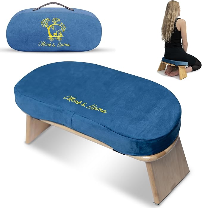 Monk & Llama Meditation Bench - Foldable, Ergonomic, Bamboo Kneeling Stool— Perfect Seiza Bench Meditation Stool Chair for Prayer & Travel - Deeper & Enjoyable Sessions