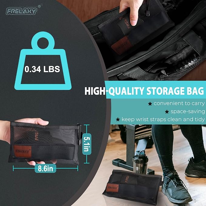 Frelaxy Lifting Wrist Straps Women and Men, Weight Lifting Grips with Cushion Wrist Loop, Double Layer Leather and Storage Pouch, Gym Workout Straps for Deadlift and Powerlifting