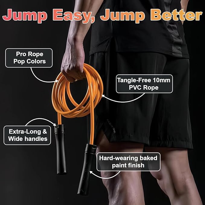 Weighted Jump Rope, 1LB Tangle-Free Ball Bearing Rapid Speed Skipping Rope for Men Women, Adjustable 9mm Cotton & PVC Rope with Alum Handle for Boxing MMA Weight-Loss Athletic Workout Fitness