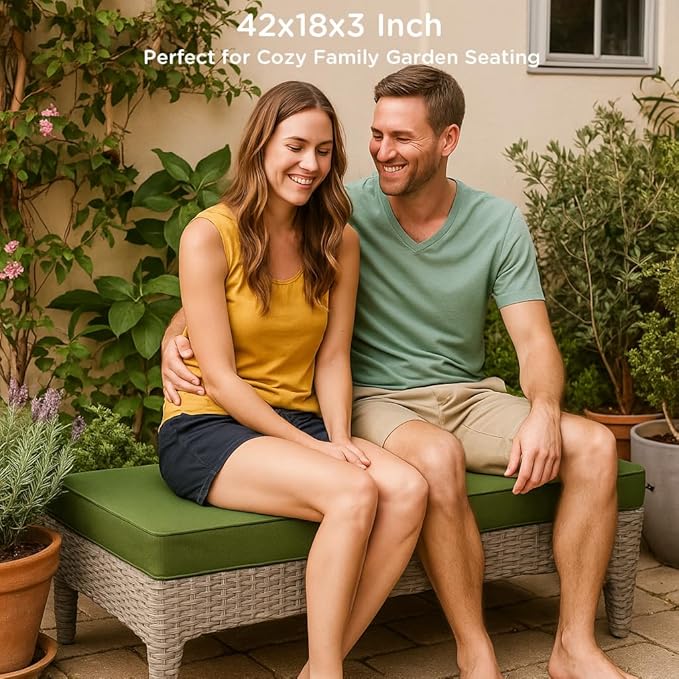 Codi Outdoor Bench Cushion 42 inch, Double Waterproof Patio Furniture Cushions Replacement for Swing, Porch, Couch, 42x18x3'', Green