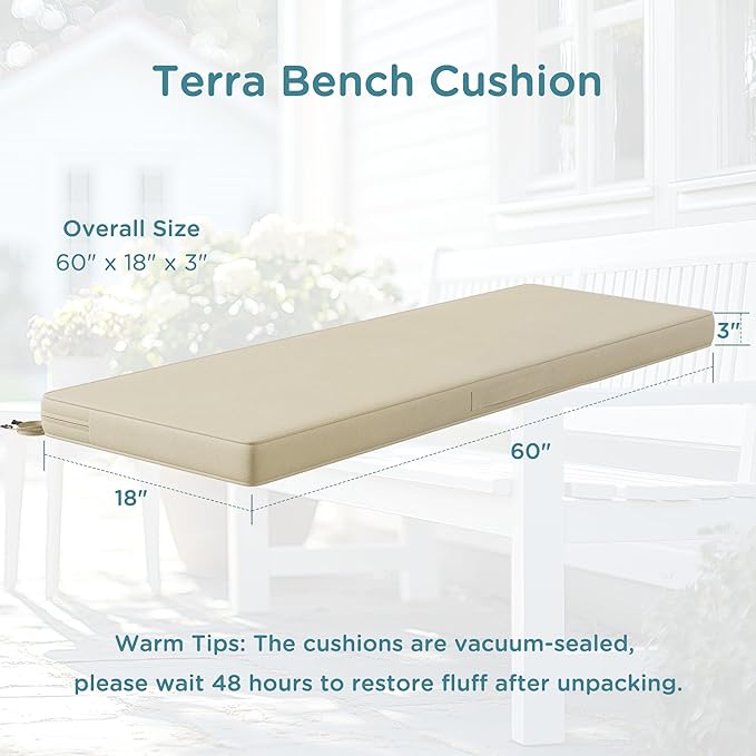Codi Outdoor Bench Cushion 60 inch, Double Waterproof Patio Furniture Cushions Replacement for Swing, Porch, Couch, 60x18x3'', Beige