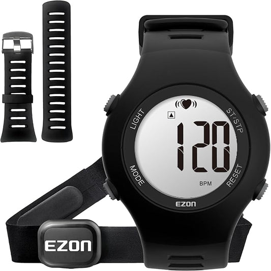 EZON Heart Rate Monitor Chest Strap and Digital Watch T037,5ATM Waterproof Fitness Tracker with HRM,Calories Burned,Stopwatch and Hourly Chime (Watch Band Included)