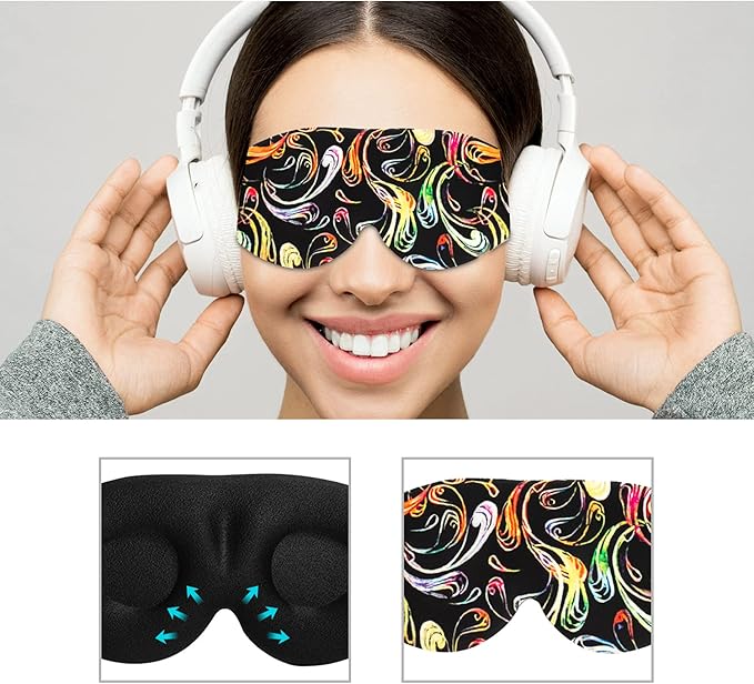 3D Sleep Mask, 100% Blackout 3D Contoured Sleep Eye Mask, Comfortable & Super Soft Sleeping Mask with Adjustable Straps for Women, Men, Sleeping Travel Yoga Naps (Colorful - Pack of 1)