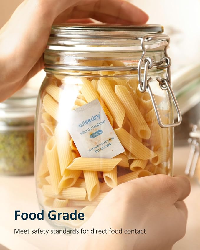 5 Gram [60 Packs] Food Grade Silica Gel Packs Rechargeable Desiccant Dehumidifiers Pouches with Color Indicating Beads Reusable Moisture Absorbers for Food Storage