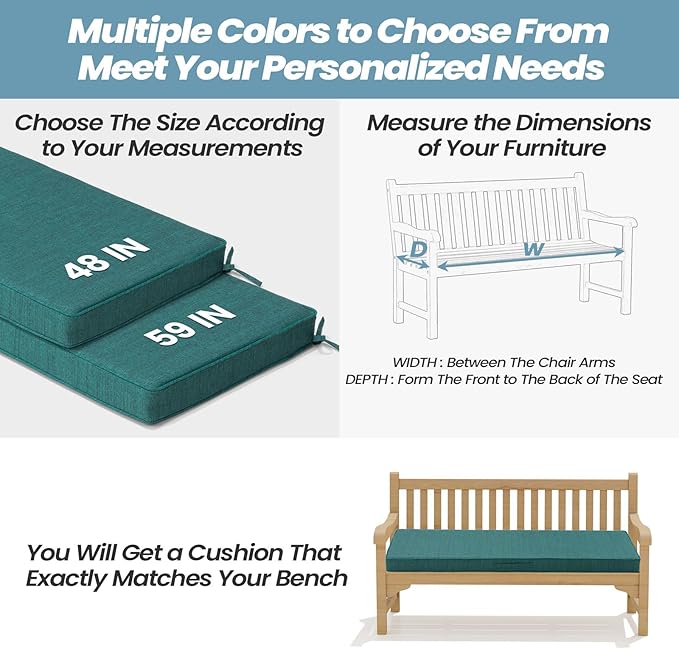 Crestlive Products Outdoor Bench Cushion 42 x 18 Inch, Waterproof Patio Bench Cushions for Outdoor Furniture, Porch Swing Replacement Pad with 30D Foam, Adjustable Straps and Handle, Malachite