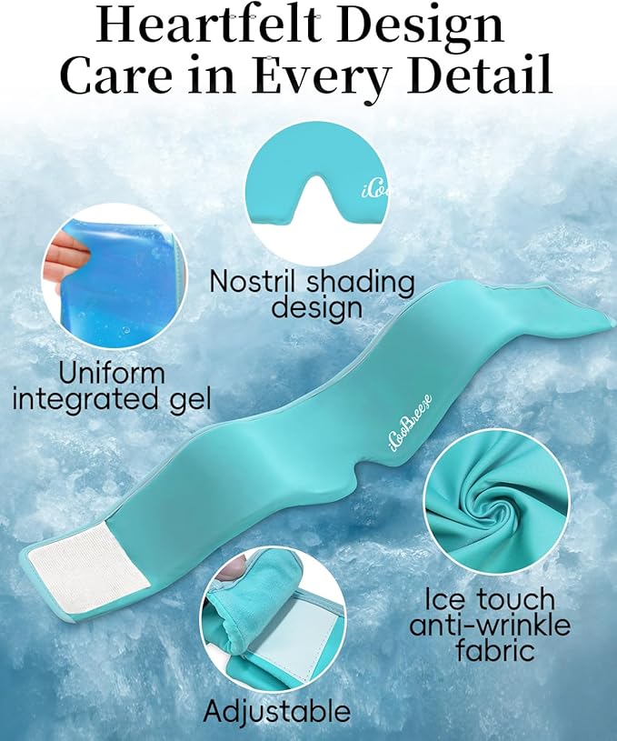 Cooling Eye Mask for Puffy Eyes, Headache and Migraine Relief Gel Eye Mask, for Headache, Puffiness, Eye Strain, Sinusitis & Post-Surgery Care – Large Soft Reusable Cold Eye Compress (Pale Blue)