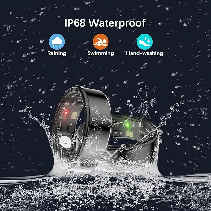 Smart Rings for Women Men, Fitness Ring with Heart Rate, Blood Oxygen, HRV, Pressure, Sleep Tracker, Step Tracker, No Subscription Fee, IP68 Waterproof Smart Ring for iPhone & Android (Black 8#)