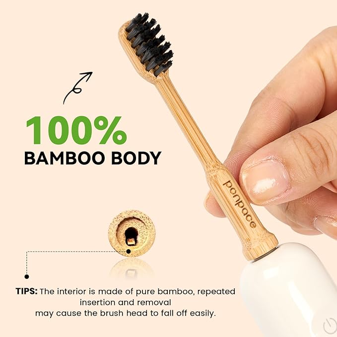 Bamboo Toothbrush Heads Compatible with Laifen, Soft Castor-Oil Bristles, Biodegradable Toothbrush Replacement Heads, Eco-Friendly & Daily Cleaning
