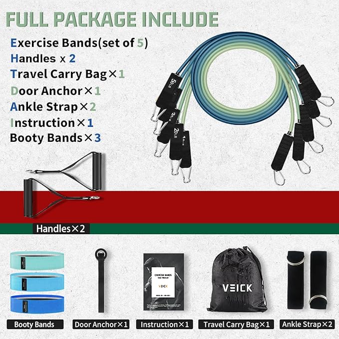 VEICK Resistance Bands, Exercise Bands, Workout Bands, Resistance Bands for Working Out with Handles for Men and Women, Exercising Bands for Fitness Weights Work Out at Home