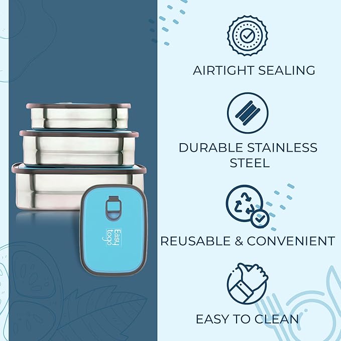 3-Pack Stainless Steel Lunch Containers – Airtight Leakproof Food Storage Boxes for Meal Prep, Snacks & Leftovers – 37oz + 23oz + 12oz, Pink Lid, Reusable Bento Set for Adults