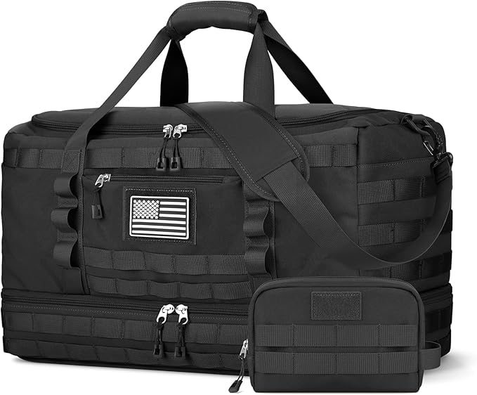 ETRONIK Travel Bag for Men Women, Gym Bag & Tactical Duffle Bags for Travel, Carry on with Toiletry Bag and Shoe Compartment, Weekender Overnight Trip with Wet Pocket for Workout Medical, Black