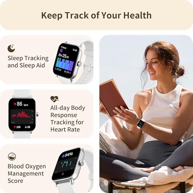 Smart Watch for Men Women, Call Receive/Dial, Alexa Built-in, 1.8" Touch Screen Fitness Tracker with Heart Rate Sleep Tracking, 101+ Sports Modes, IP68 Waterproof Smartwatch for Android iPhone, White