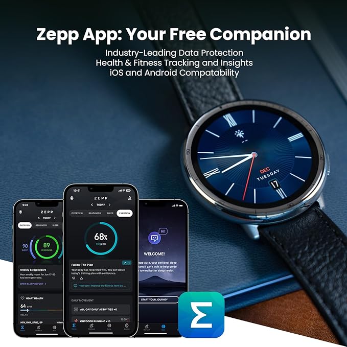 Amazfit Active 2 Premium Smart Watch Fitness Tracker (Round) for Android & iPhone, 10 Day Battery, Water Resistant, GPS Maps, Heart & Sleep Monitor, HYROX Mode, Sapphire Glass, Leather + Sport Strap