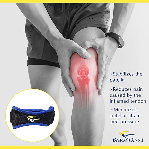 Brace Direct Patella Knee Strap for Tendon Support - Adjustable Band Brace for Running, Volleyball, Basketball - Pain Relief from Arthritis, Tendonitis, Patellar Tendon Strains - Prevent Injuries