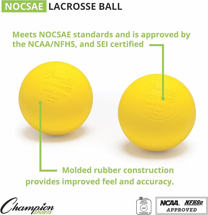Champion Sports Lacrosse Balls: Official Size Sporting Goods Equipment for Professional, College & Grade School Games, Practices & Recreation - NCAA, NFHS and SEI Certified