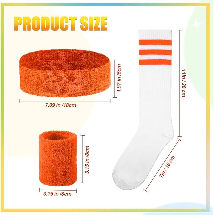 Hillban 80s Workout Outfit 80s Accessories for Women Men Neon Sweatbands Headbands for Tennis Volleyball Sport