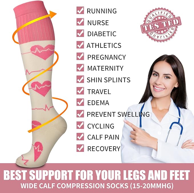 Bluemaple Compression Socks for Women & Men Circulation (6 Pairs) 15-20 mmHg is Best Support for Athletic Running Cycling