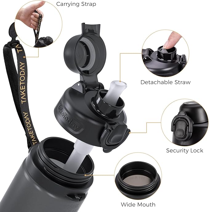 TakeToday Collapsible Water Bottles 20oz, Leak Proof, BPA-Free, Foldable Silicone Travel Water Bottle with Straw Strap for Cycling, Hiking, Outdoors