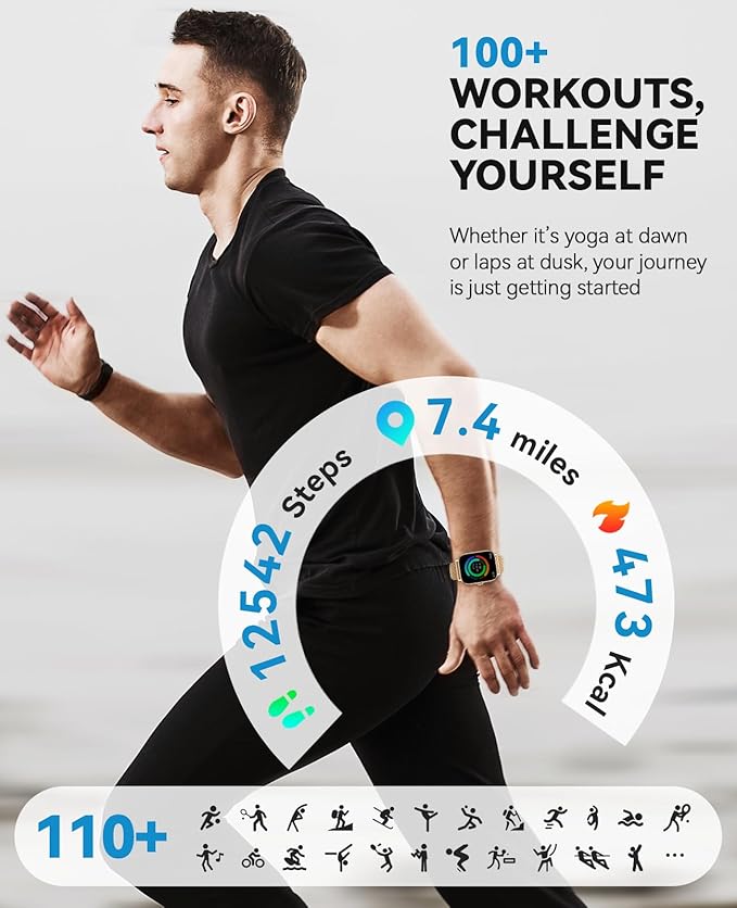 Smart Watches for Women Men,Fitness Watch (Answer/Make Calls),Fitness Tracker with 120+ Sport Modes/Step Counter/Sleep Monitor/Pedometer,IP68 Waterproof, Smartwatch for Android/iPhone, Gold