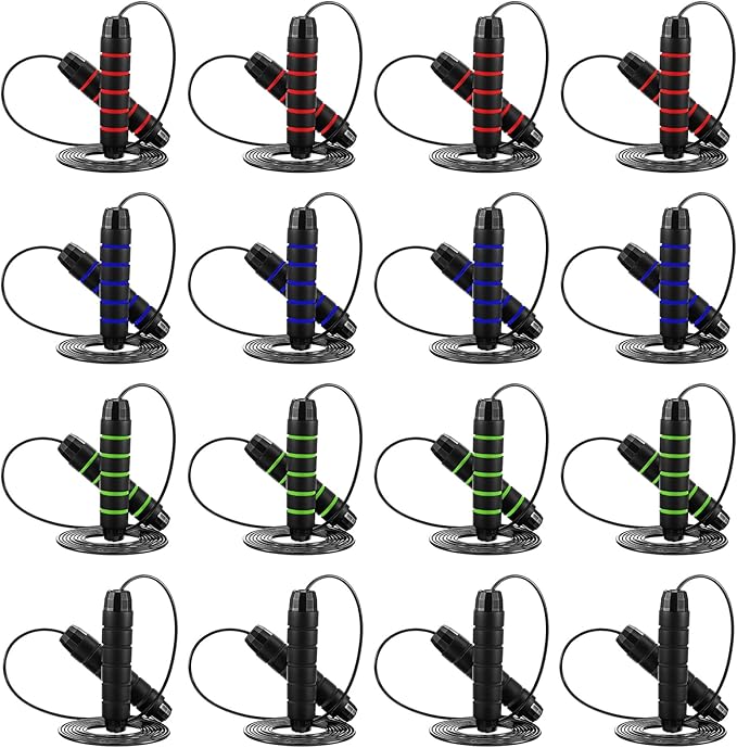 16 Pieces Jump Ropes for Fitness with Ball Bearings Speed Jumping Rope Adjustable Skipping Rope with Foam Handles Exercise Jump Rope for Men Women Cardio Training