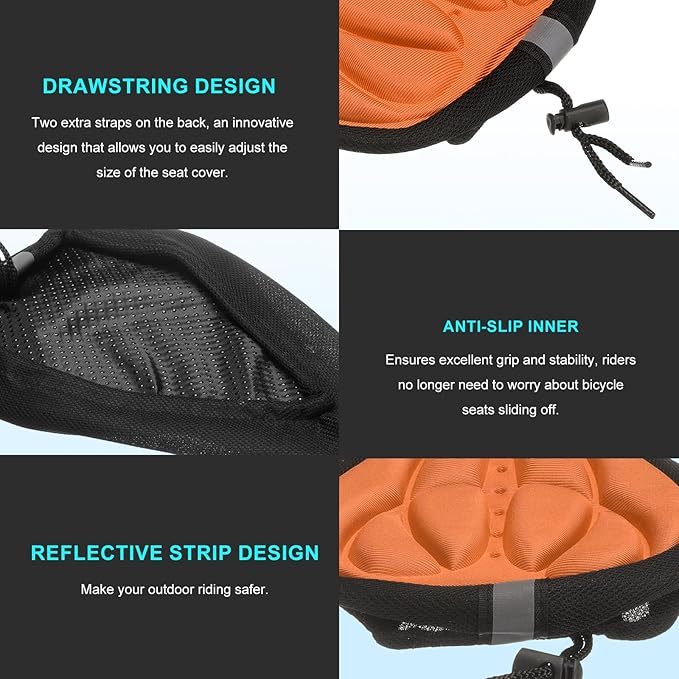 HARFINGTON Bike Seat Cover Bicycle Saddle Cushion with Drawstring Large Comfortable Gel Padded Oversized Paddle for Men Women