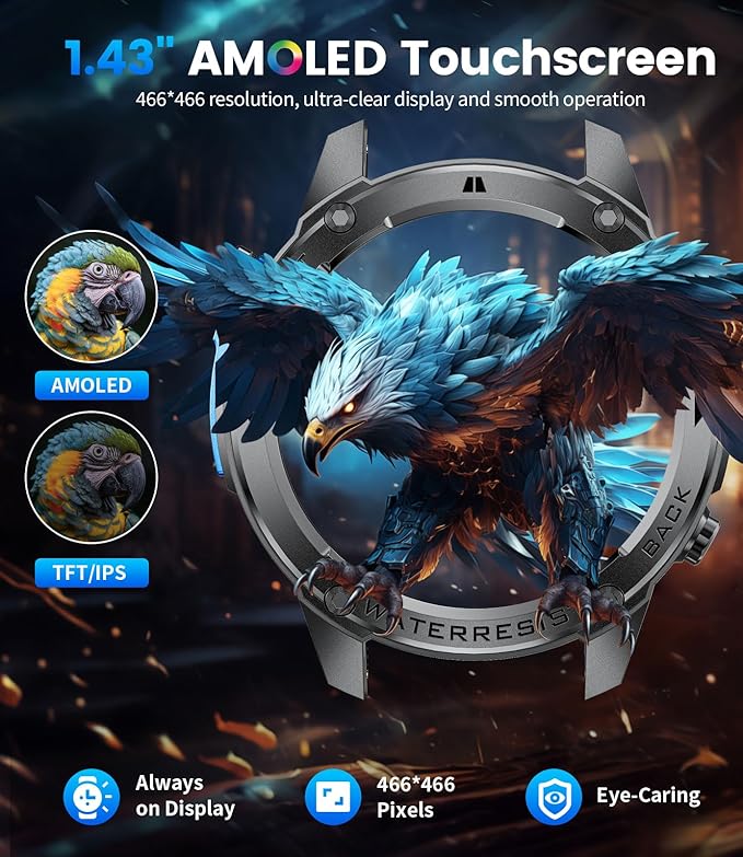 GPS Smart Watch for Men(Answer/Make Call),6 Satellite Positioning/Compass,50M Waterproof,600mAh Extra-large battery,1.43" AMOLED,170 Fitness Sports Modes/Heart Rate/SpO2/pedometer for Android/iOS