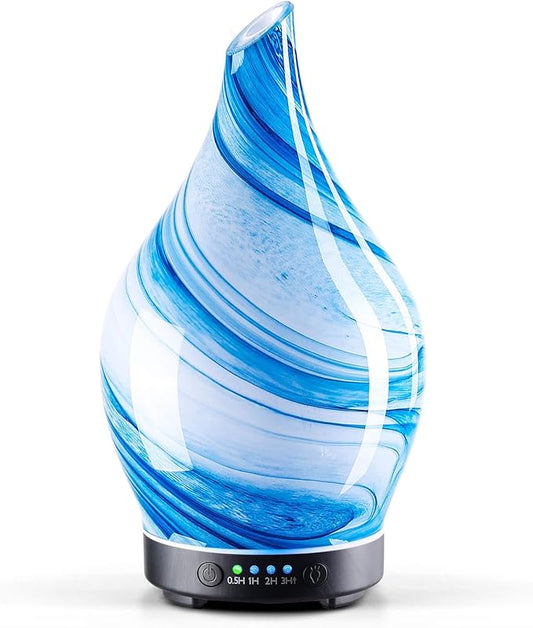 Porseme 150ml Essential Oil Diffuser Glass Color Changing Aroma Air Diffusers Aromatherapy Ultrasonic Cool Mist Humidifier 6 Running Hours Waterless Auto-Off for Sleeping Yoga Office Spa (Blue Ink)