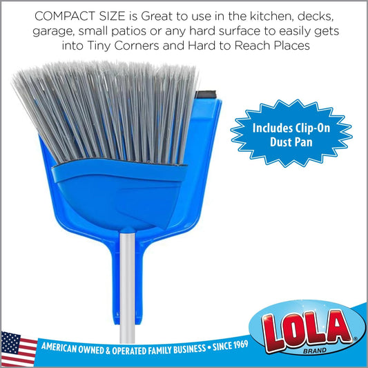 Angle Broom w/Dustpan, Indoor, 9.25" W Head, Smaller Style- Made w/Recycled Soda Bottles & Polished Aluminum Lightweight Handle, by LOLA, 1 Pack