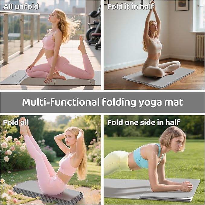 Foldable Yoga Mat,Exercise Mats for Home Workout,Comfortable and Durable,8mm Thick-Portable Folding Mat,Non Slip,Pilates Mat Thick,Outdoor Use,Meditation,Travel,Camping（71"x24" x0.31"）