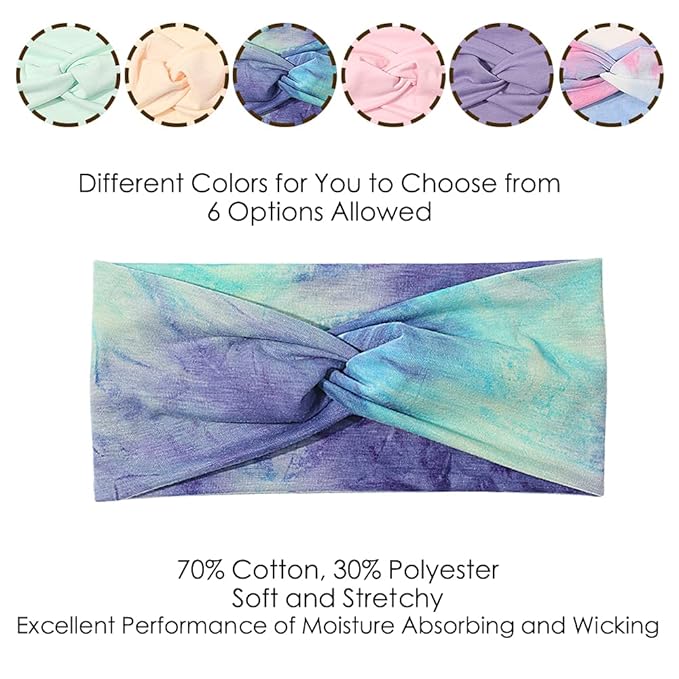 Artilady 6 Pack Wide Boho Headbands for Women - Soft Yoga Elastic Hair Bands for Girls Workout Running Sport Headwrap Non-slip Breathable (Multicolor)