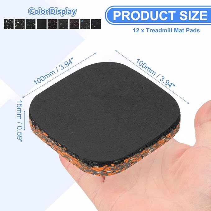 PATIKIL 12 Pcs Treadmill Mat Pads, 4x4x0.6 High Density Foam Anti Vibration Pad Sound Proof Floor Mat Exercise Equipment Mat for Carpet Protect Noise Reduction Home Gym, Black