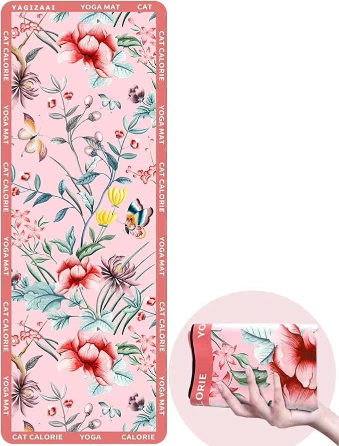 Hot Yoga Mat Towel – Non-Slip, Absorbent & Lightweight Yoga Mat Towel, 72"x26.7", Ultra-Thin 0.04", Floral Design, Microfiber & Rubber, Foldable, Perfect for Hot Yoga, Pilates & Gym