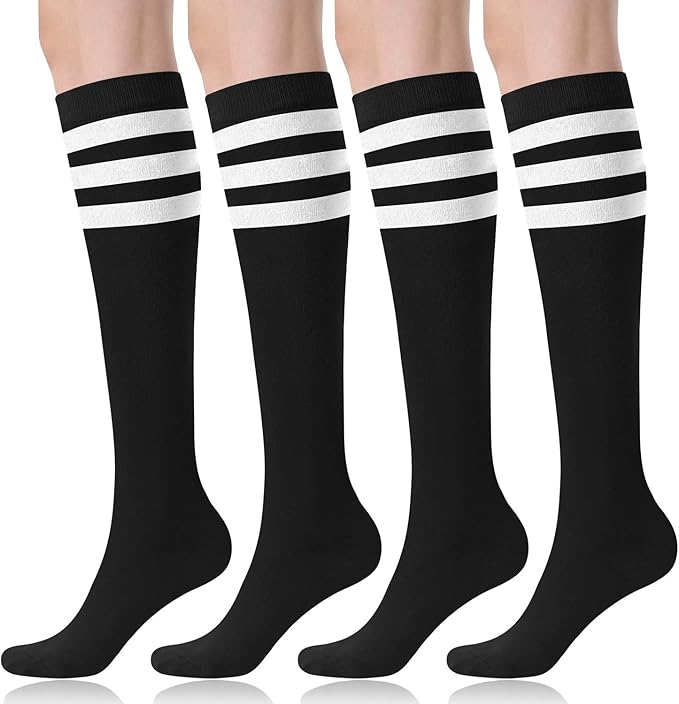 FITRELL Women's Knee High Socks Outdoor Sport Athletic Socks Casual Stripe Tube Socks 1-4 Pack