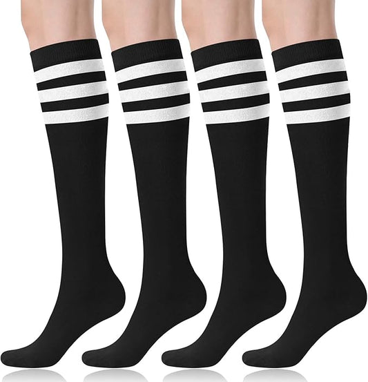 FITRELL Women's Knee High Socks Outdoor Sport Athletic Socks Casual Stripe Tube Socks 1-4 Pack