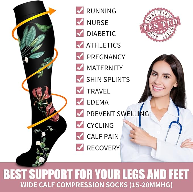 Bluemaple Compression Socks for Women & Men Circulation (6 Pairs) 15-20 mmHg is Best Support for Athletic Running Cycling