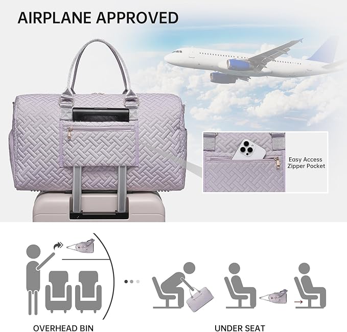 Duffle Bag for Travel, Weekender Bag with Shoe Compartment, Carry On Overnight Bag for Women with Toiletry Bag, Gym Bag with Wet Pocket, Hospital Bags for Labor and Delivery Beige