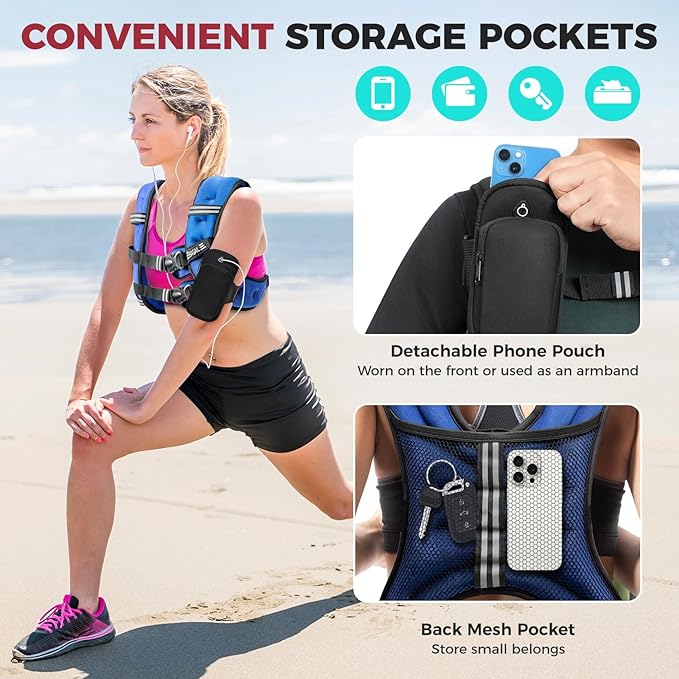 BAGAIL Weighted Vest, 5lbs/8lbs/10lbs/12lbs/15lbs/20lbs/25lbs/30lbs Weight Vest with Detachable Phone Pouch, Rucking Vest for Women, Men, Walking, Weight Loss, Training, Running