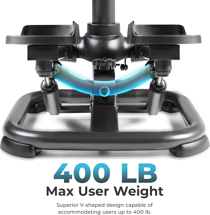 Sunny Health & Fitness 2-in-1 Premium Power Stepper with 400lbs Weight Capacity and Resistance Bands, Low-Impact Cardio, Space-Saving, Height-Adjustable, with Bluetooth and Free SunnyFit App