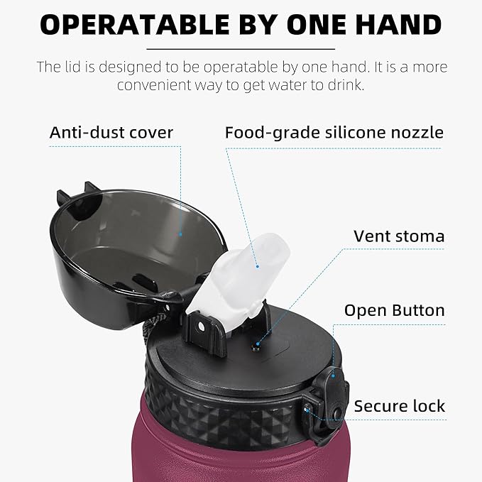 Fanhaw 32 Oz Stainless Steel Insulated Sports Water Bottles with Straw for Kids, Men and Women (Red Black)