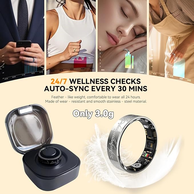 Ultra Smart Ring for Women Men,Health Fitness Tracker with Sleep/Blood Pressure/Oxygen Monitoring, Heart Rate & Activity Tracking,IP68 Waterproof, 5+Day Battery,No Subscription Fee 1-Silver 7 FRAY