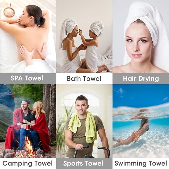 JML Bath Towel, Large Microfiber Bath Towels Set 6 Pack (30" x 60") - Soft, Extra Absorbent, Quick Dry as Hair Wrap, Fitness, Sport, Yoga, White